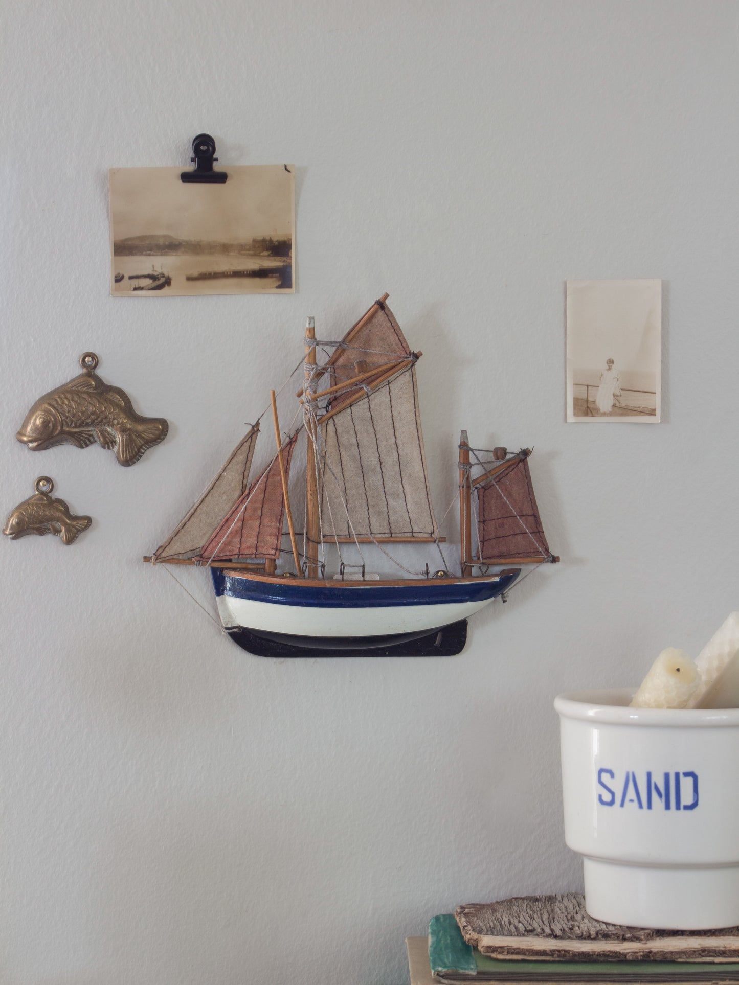 Vintage Handmade Wooden Sailing Ship Wall Sculpture