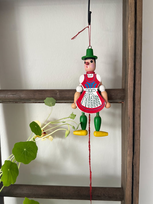 Vintage German Wooden Articulated Toy, Folk Figure