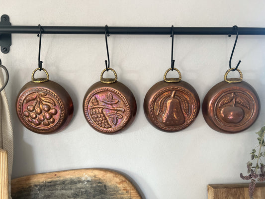 Rustic Copper & Brass Jelly Moulds • Fruit Designs • Set of 4