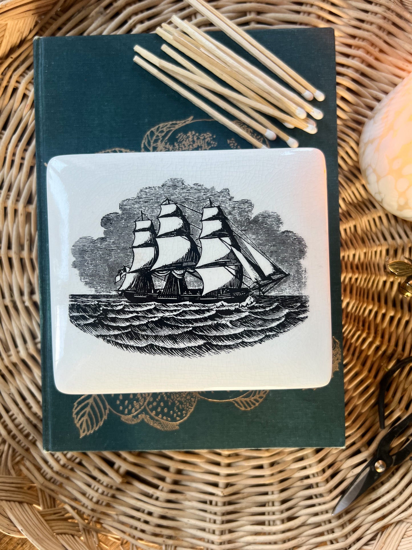 Midcentury Portmeirion Sailing Ships Ceramic Trinket Box