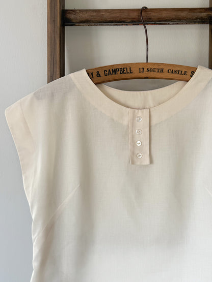 Vintage Handmade Soft Cream Cotton Top, Size 8–10