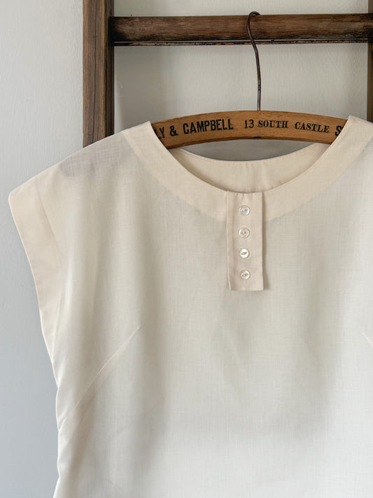 Vintage Handmade Soft Cream Cotton Top, Size 8–10