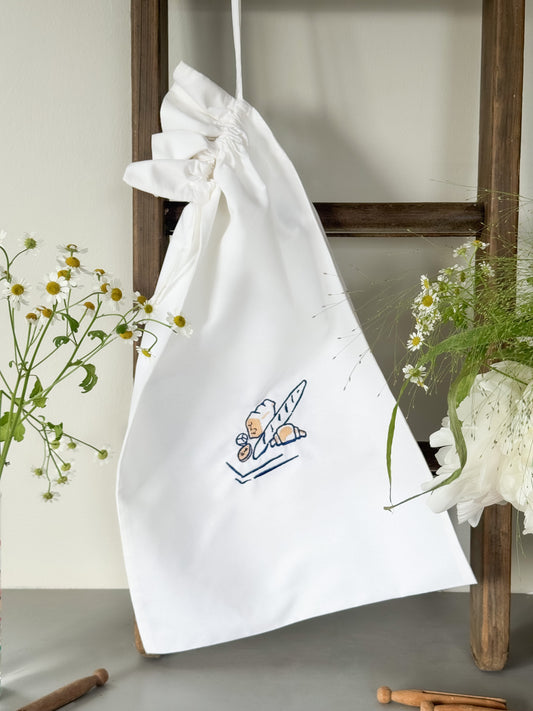 Vintage ‘French Pastries’ Embroidered Travel Laundry Bag – 100% Cotton