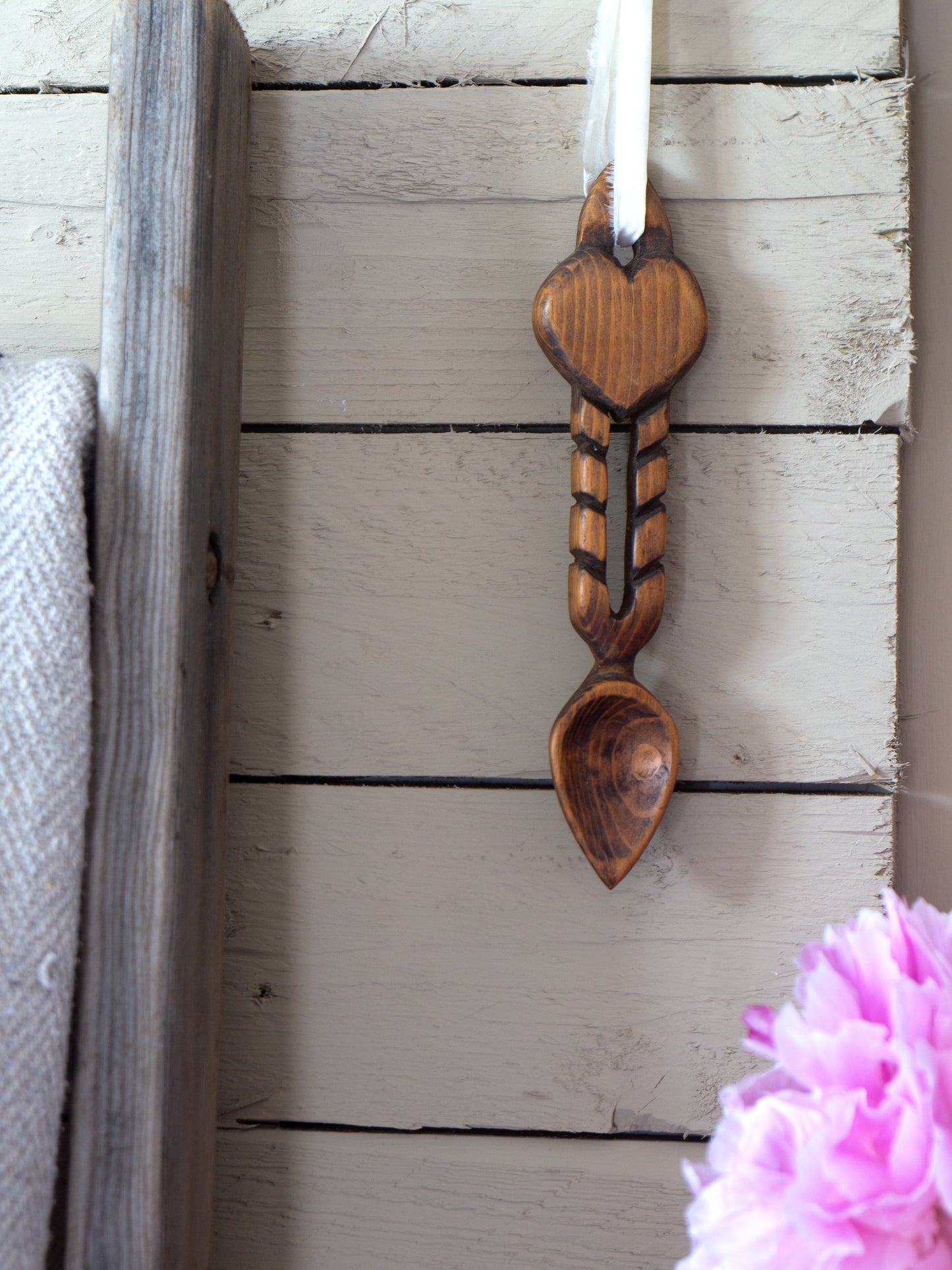 Vintage Hand-Carved Welsh Love Spoon