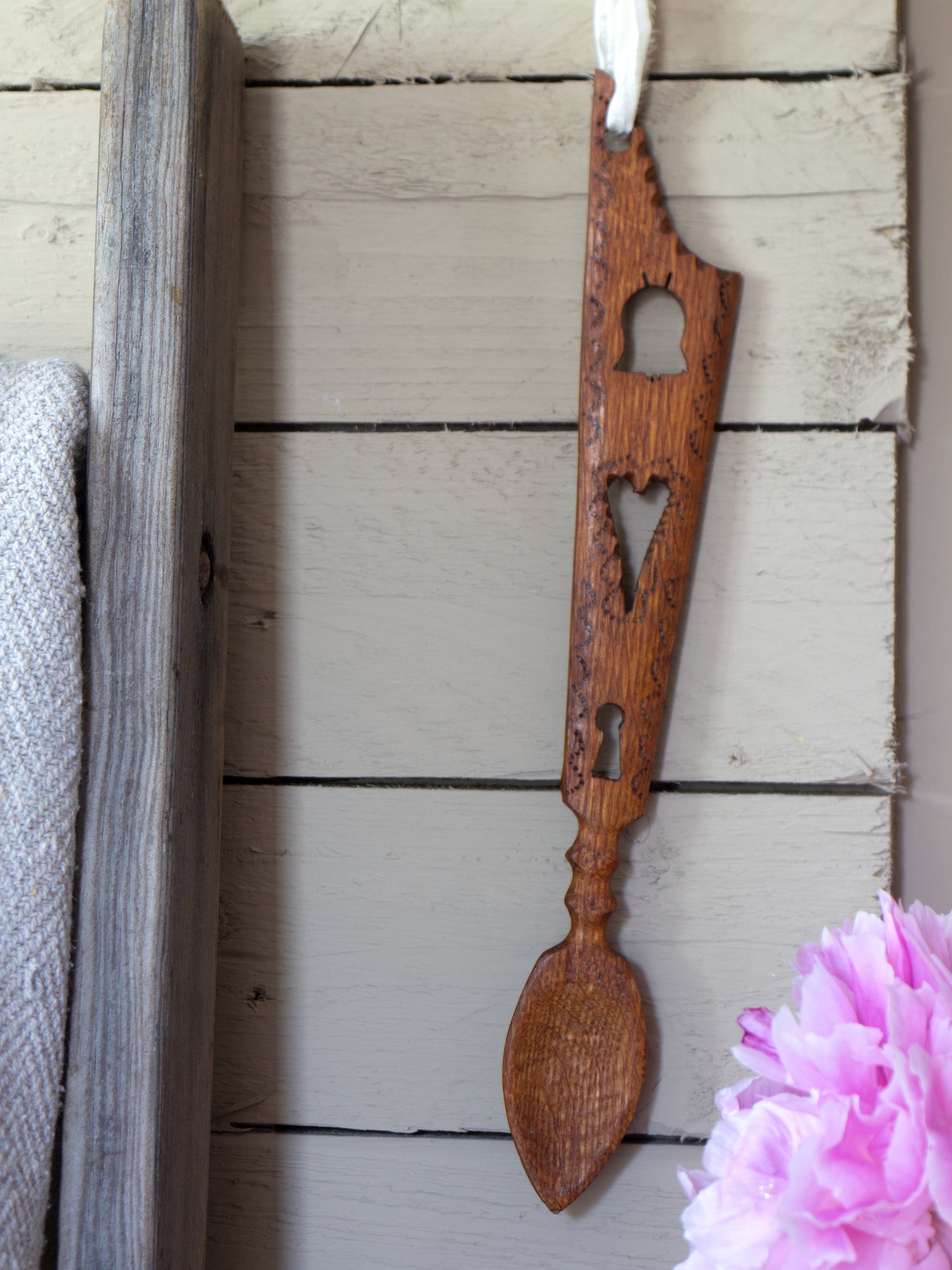 Vintage Hand-Carved Welsh Love Spoon