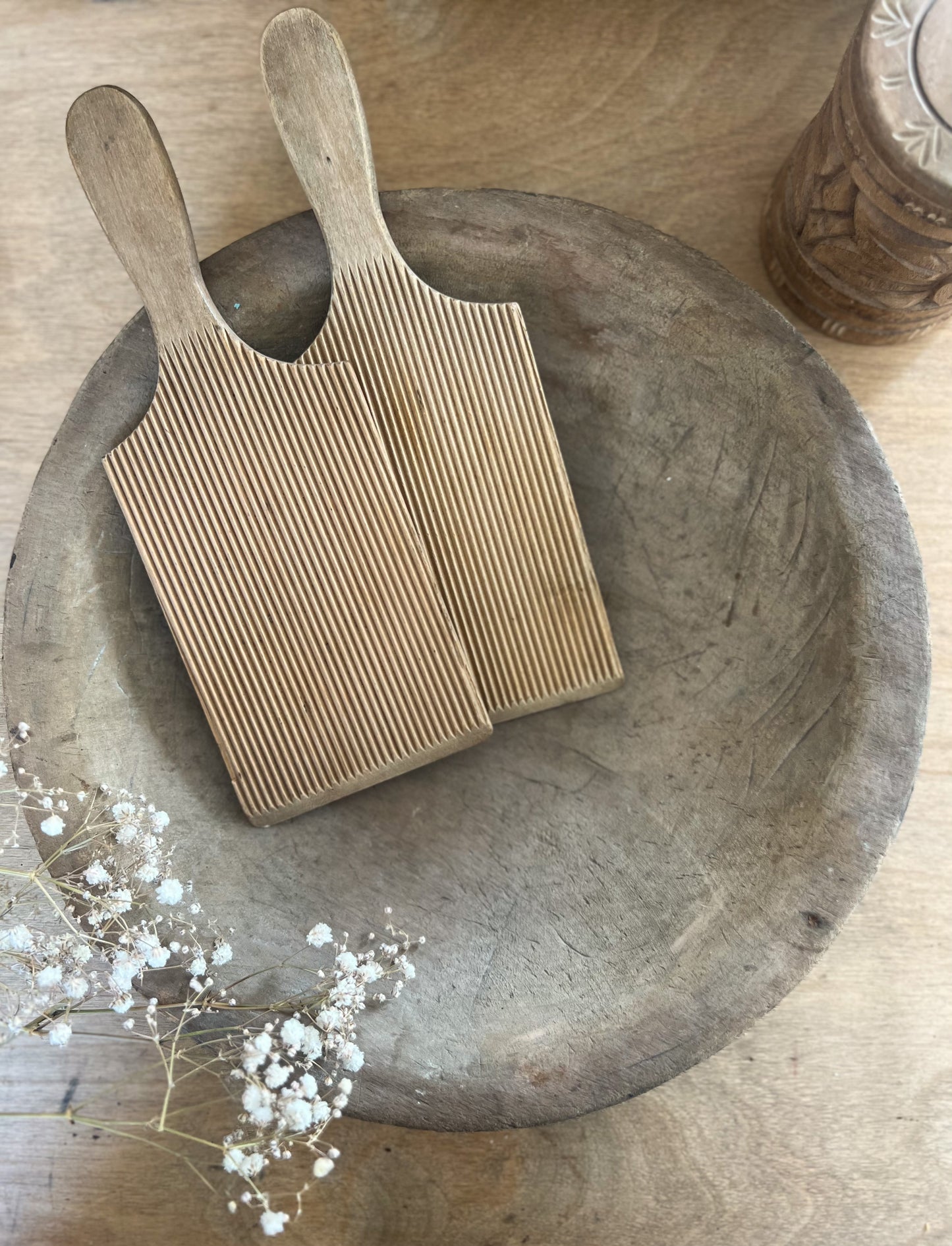 Antique wooden butter pats & bowl